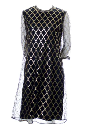 1960s Leslie Fay Black & Gold Mod Shift Dress