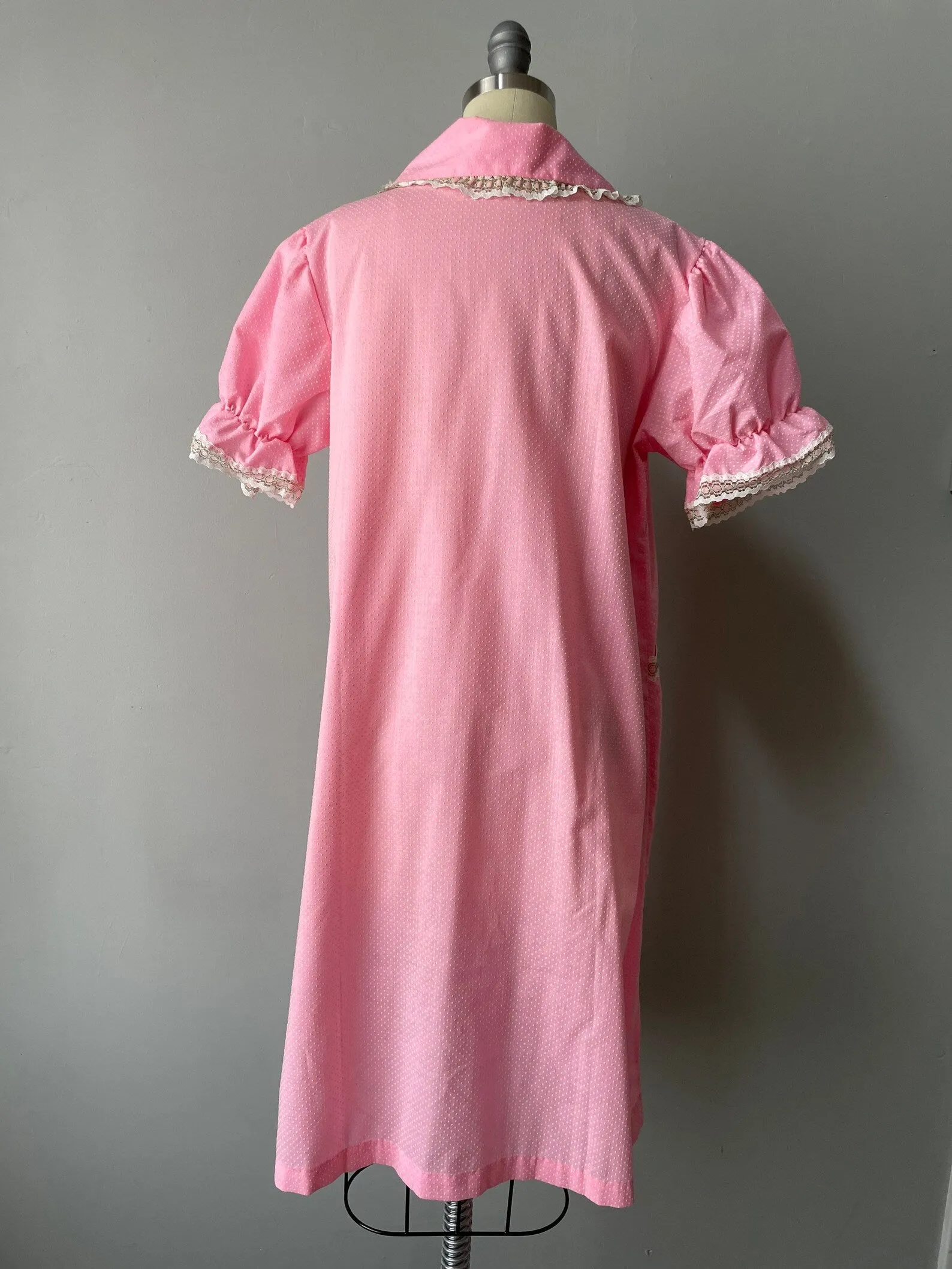 1970s Smock Lounge House Dress Pink Dots S
