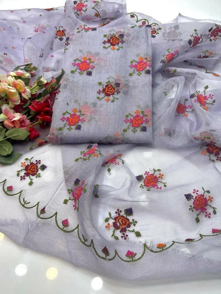 2 PC Unstitched Khaadi Net Embroidered Shirt & Dupatta