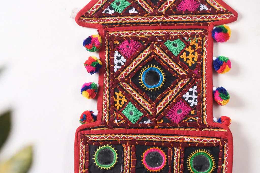 2 Pockets - Mirror Work Kutch Hand Embroidered Wall Hanging Letter Holder