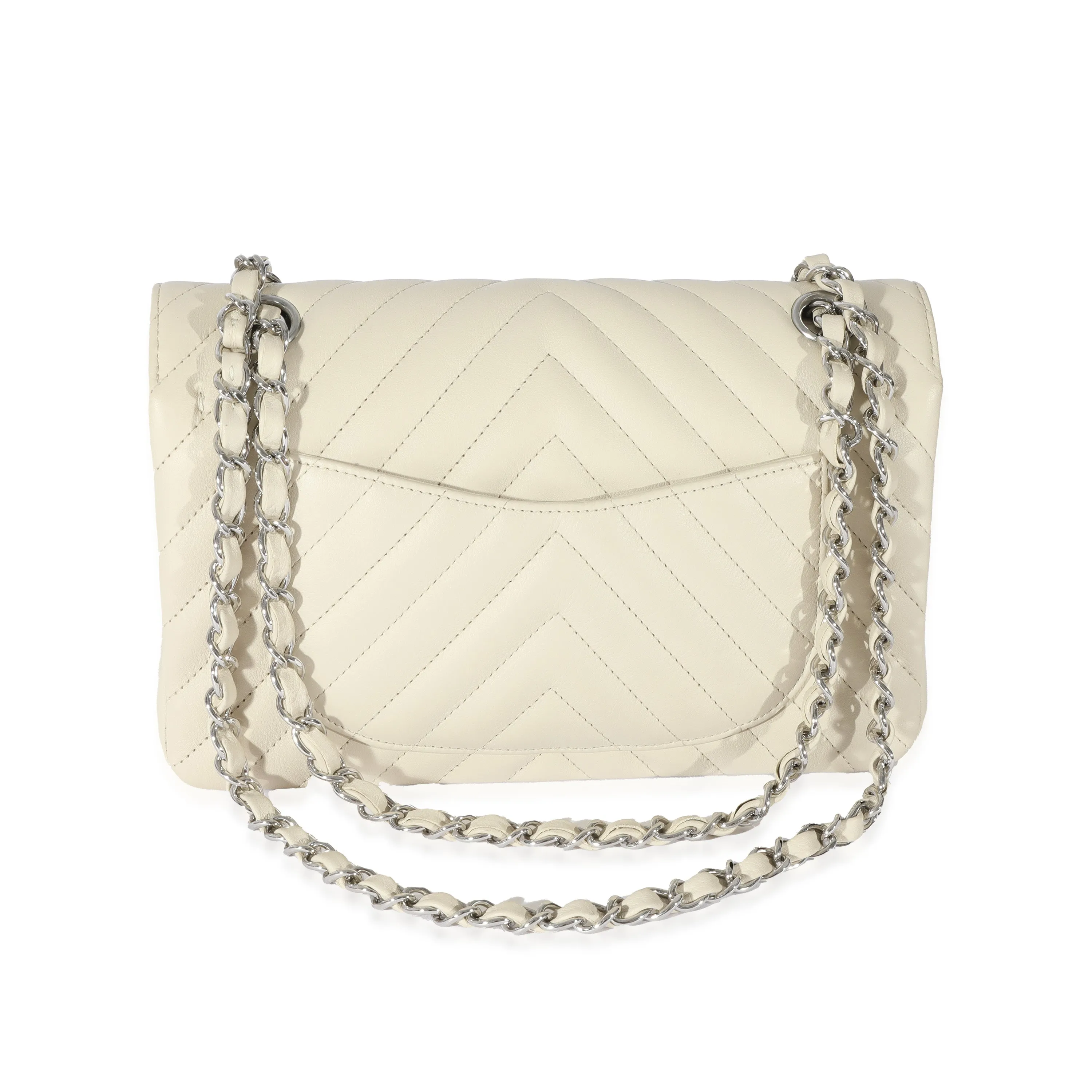 22C Neutral Chevron Calfskin Small Classic Flap