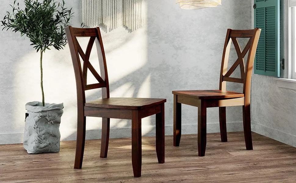 3-Piece Wood Drop Leaf Breakfast Nook Dining Table Set with 2 X-back Chairs for Small Places, Brown