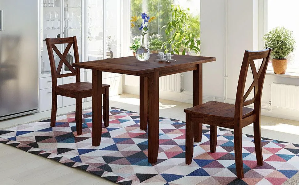 3-Piece Wood Drop Leaf Breakfast Nook Dining Table Set with 2 X-back Chairs for Small Places, Brown