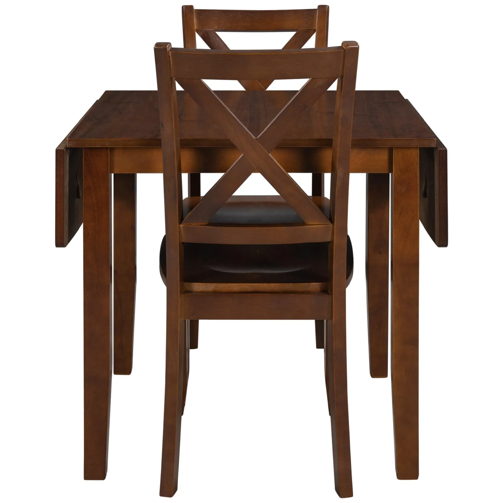 3-Piece Wood Drop Leaf Breakfast Nook Dining Table Set with 2 X-back Chairs for Small Places, Brown