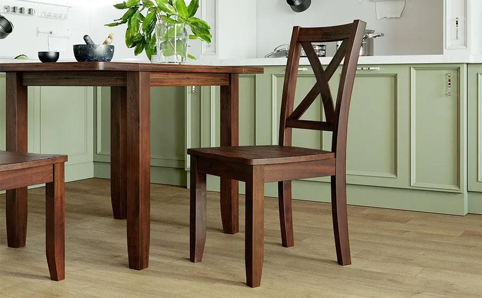 3-Piece Wood Drop Leaf Breakfast Nook Dining Table Set with 2 X-back Chairs for Small Places, Brown