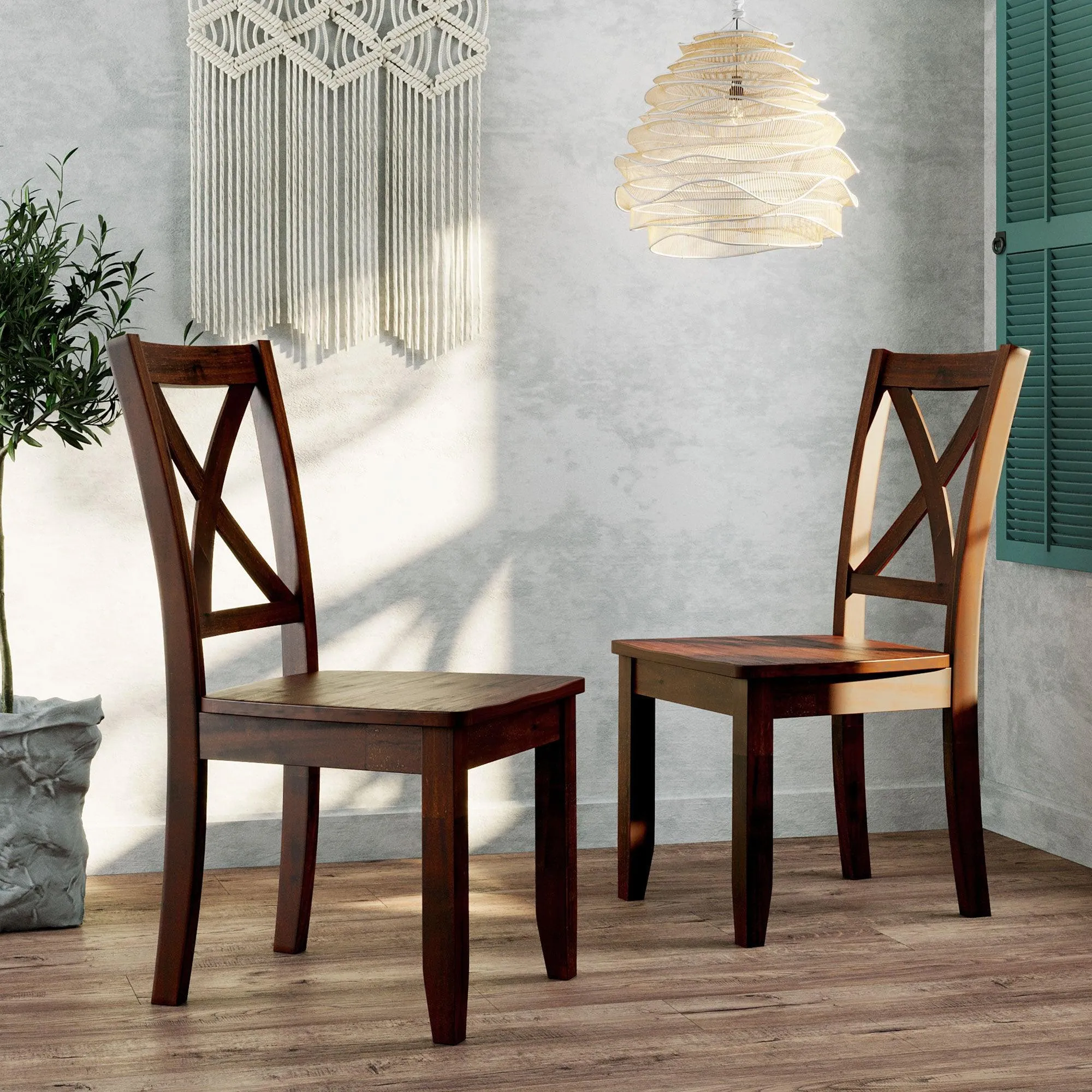 3-Piece Wood Drop Leaf Breakfast Nook Dining Table Set with 2 X-back Chairs for Small Places, Brown