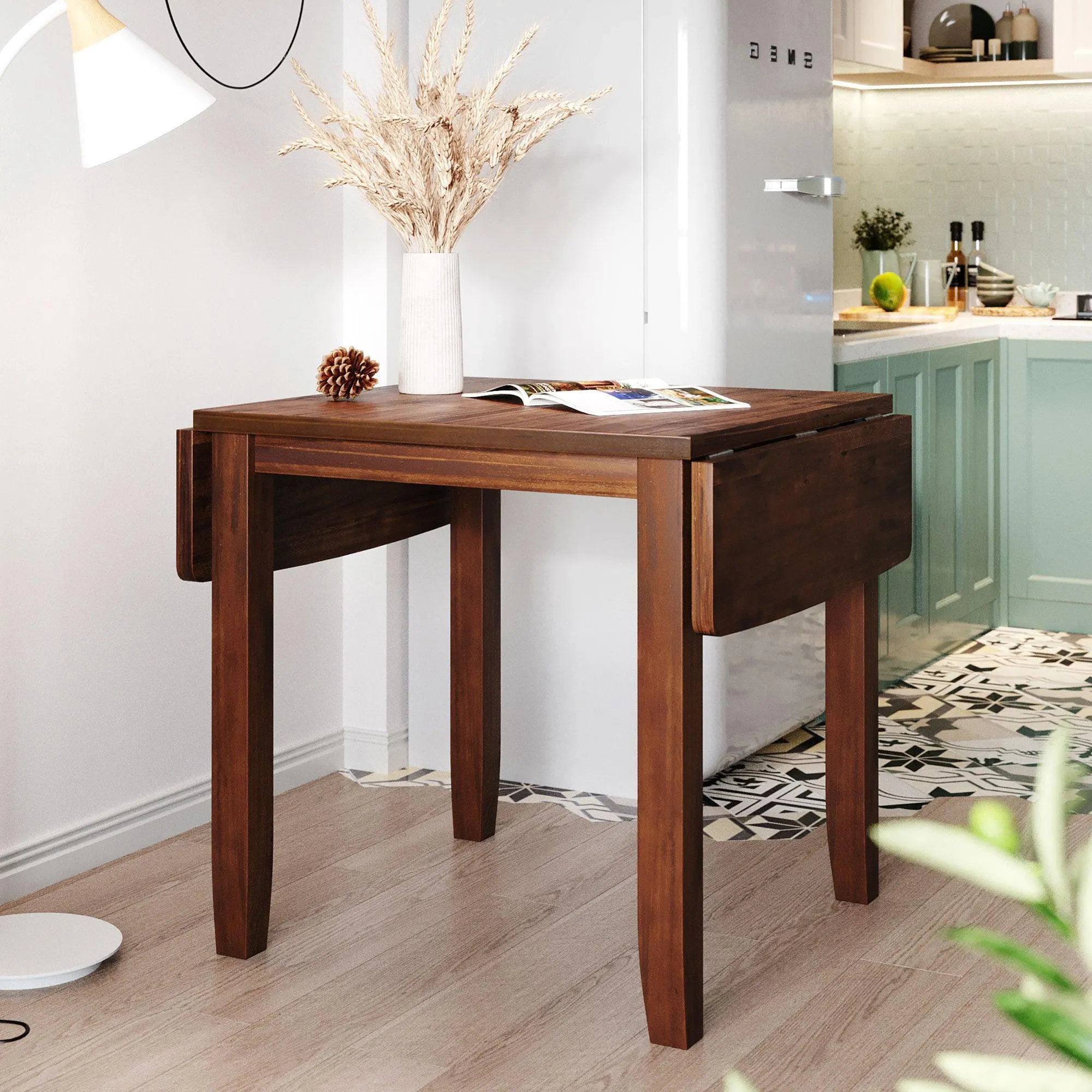 3-Piece Wood Drop Leaf Breakfast Nook Dining Table Set with 2 X-back Chairs for Small Places, Brown