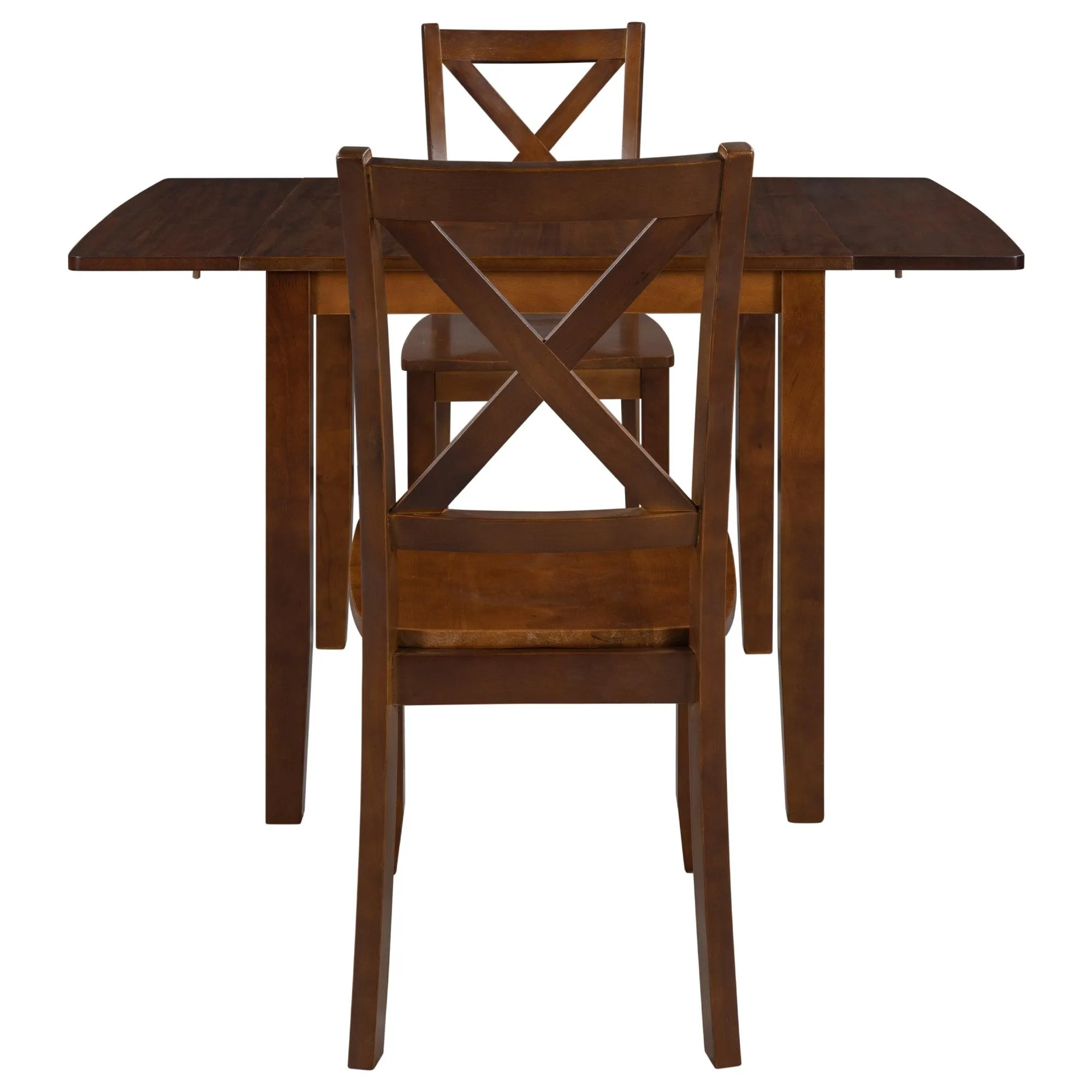 3-Piece Wood Drop Leaf Breakfast Nook Dining Table Set with 2 X-back Chairs for Small Places, Brown