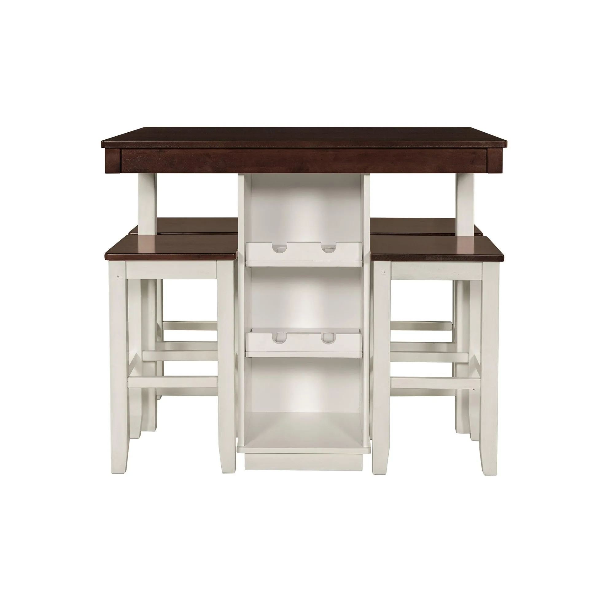 5-pieces Counter Height Dining Sets, Square Wood Table with 3-Tier Adjustable Storage Shelves and Wine Racks