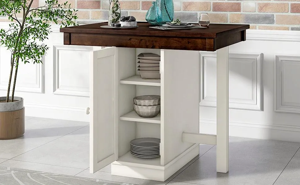 5-pieces Counter Height Dining Sets, Square Wood Table with 3-Tier Adjustable Storage Shelves and Wine Racks