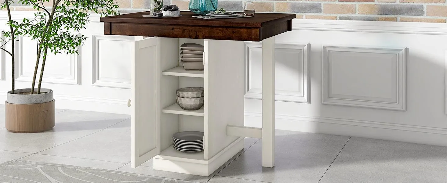 5-pieces Counter Height Dining Sets, Square Wood Table with 3-Tier Adjustable Storage Shelves and Wine Racks