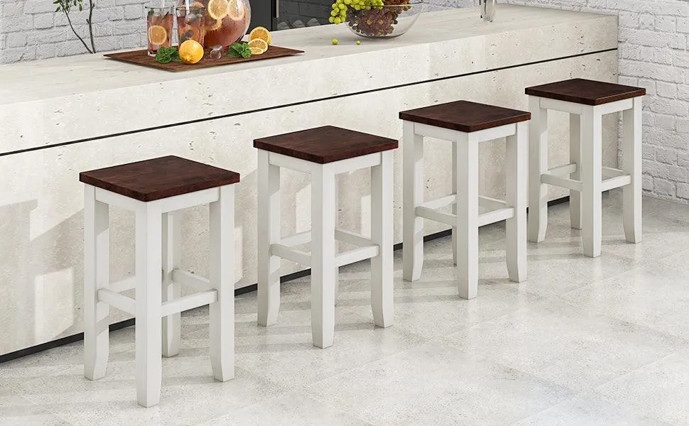 5-pieces Counter Height Dining Sets, Square Wood Table with 3-Tier Adjustable Storage Shelves and Wine Racks