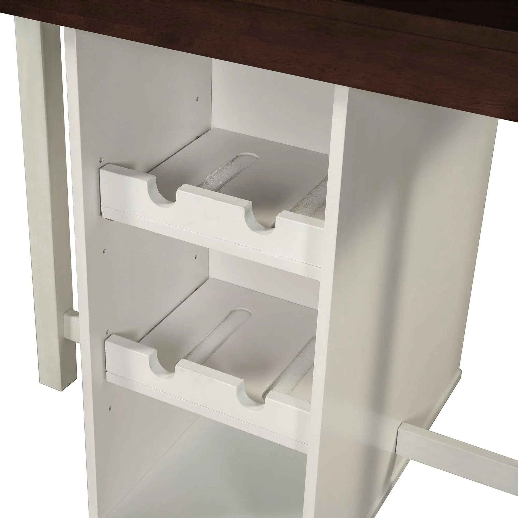 5-pieces Counter Height Dining Sets, Square Wood Table with 3-Tier Adjustable Storage Shelves and Wine Racks