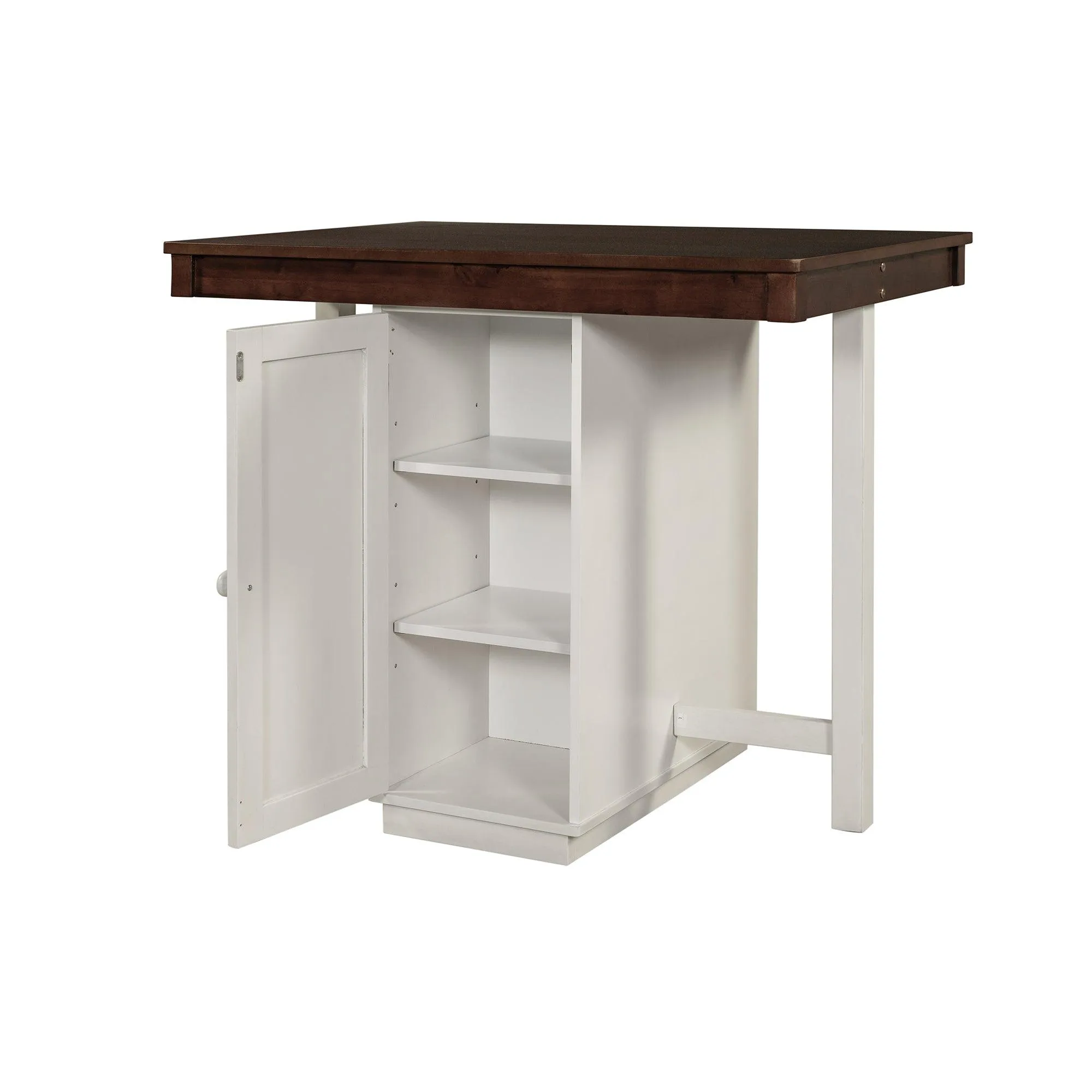 5-pieces Counter Height Dining Sets, Square Wood Table with 3-Tier Adjustable Storage Shelves and Wine Racks