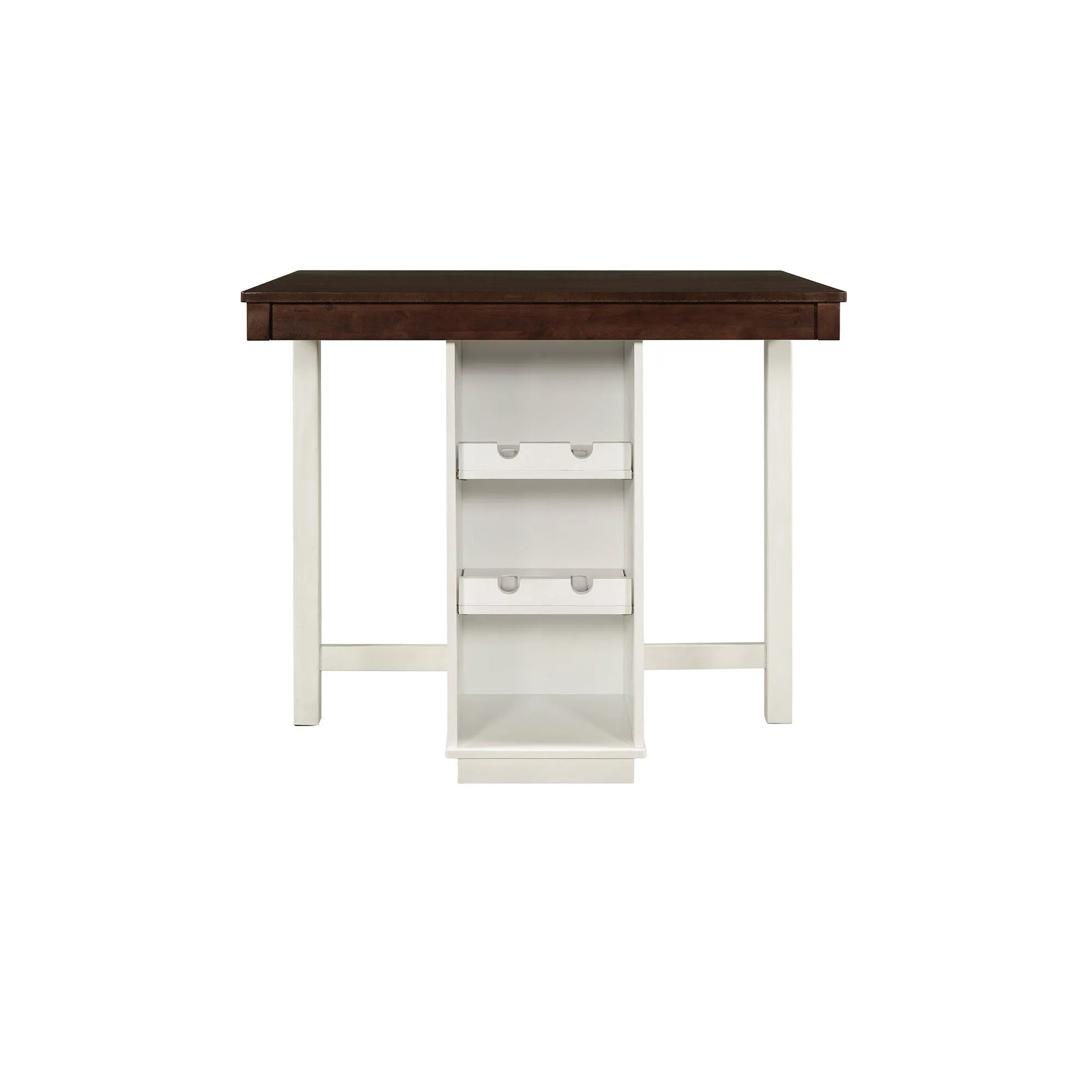 5-pieces Counter Height Dining Sets, Square Wood Table with 3-Tier Adjustable Storage Shelves and Wine Racks