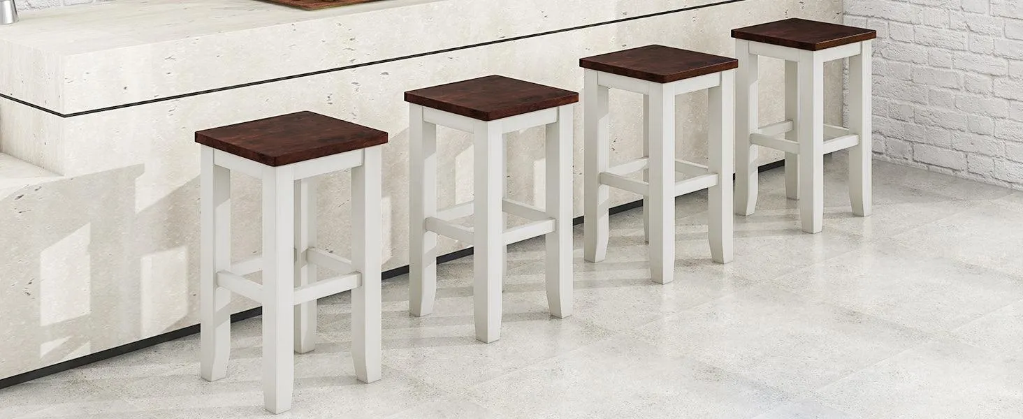 5-pieces Counter Height Dining Sets, Square Wood Table with 3-Tier Adjustable Storage Shelves and Wine Racks