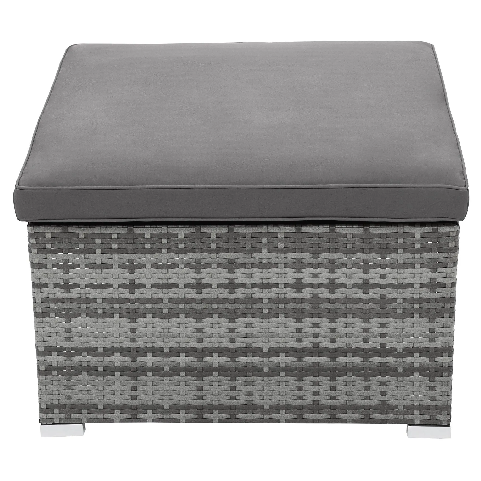 5 Pieces Outdoor Sectional Patio Rattan Sofa Set Rattan Daybed , PE Wicker Conversation Furniture Set w/ Canopy and Tempered Glass Side Table, Gray