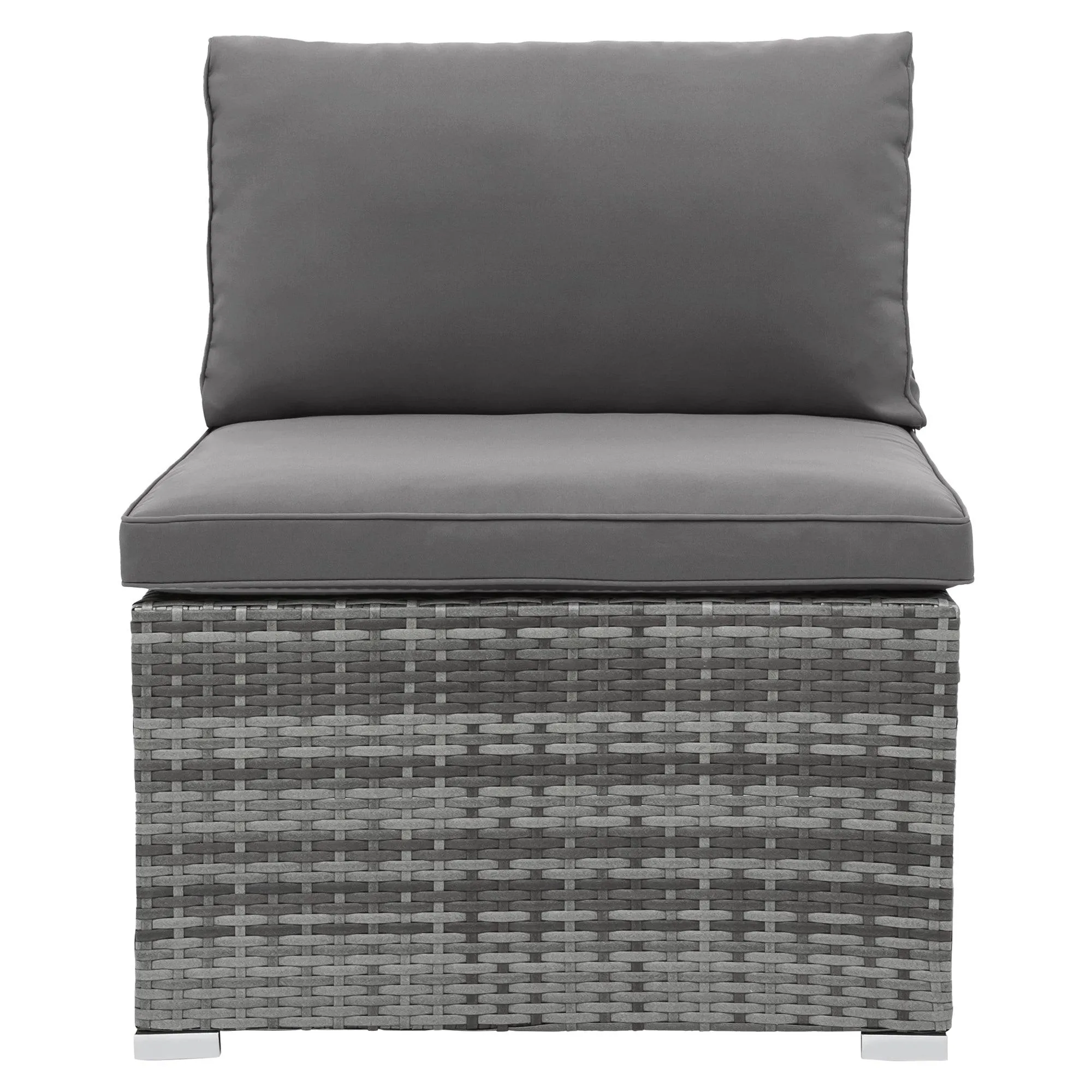 5 Pieces Outdoor Sectional Patio Rattan Sofa Set Rattan Daybed , PE Wicker Conversation Furniture Set w/ Canopy and Tempered Glass Side Table, Gray