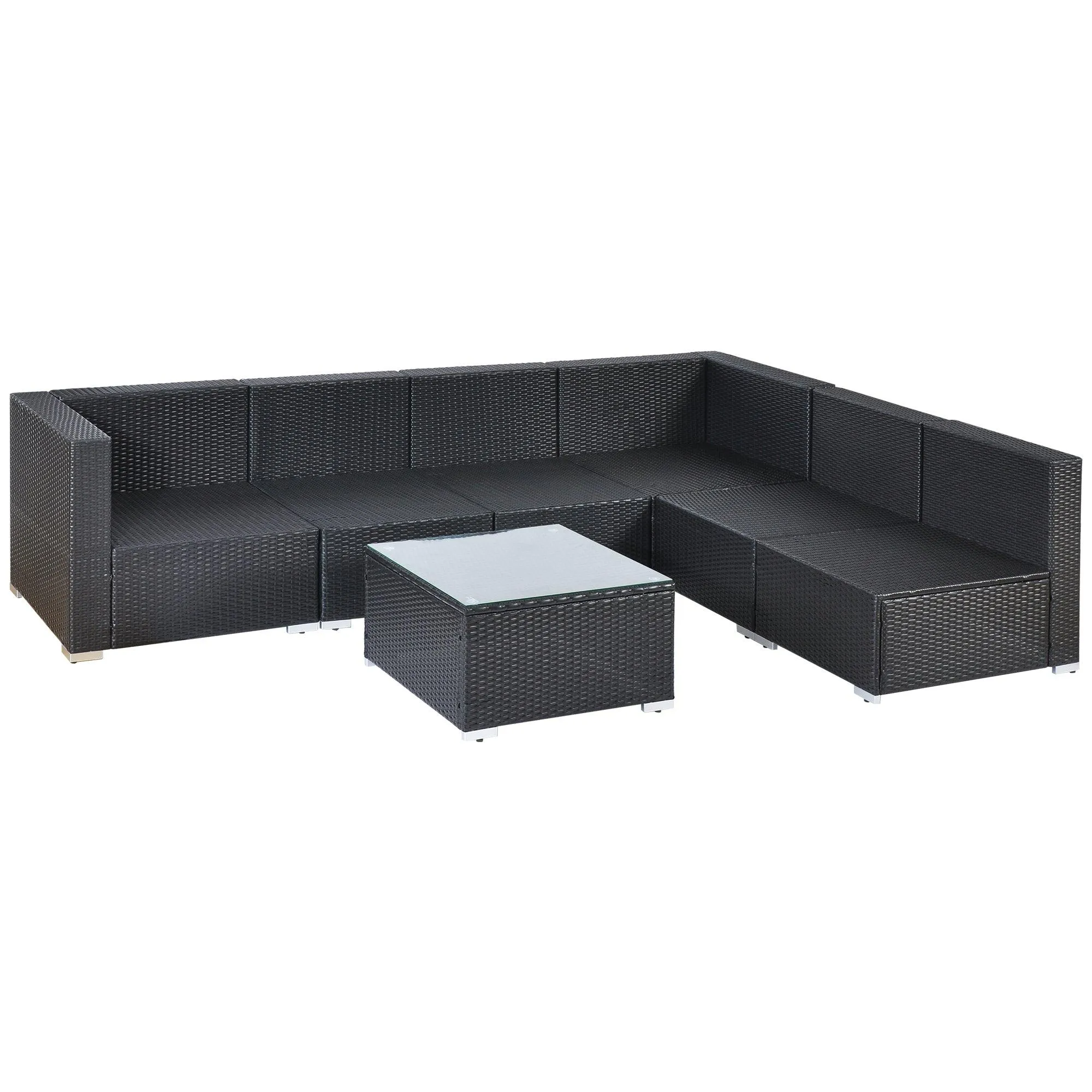7-Piece Outdoor Patio Furniture Set, PE Rattan Wicker Sofa with Cushions and Coffee Table