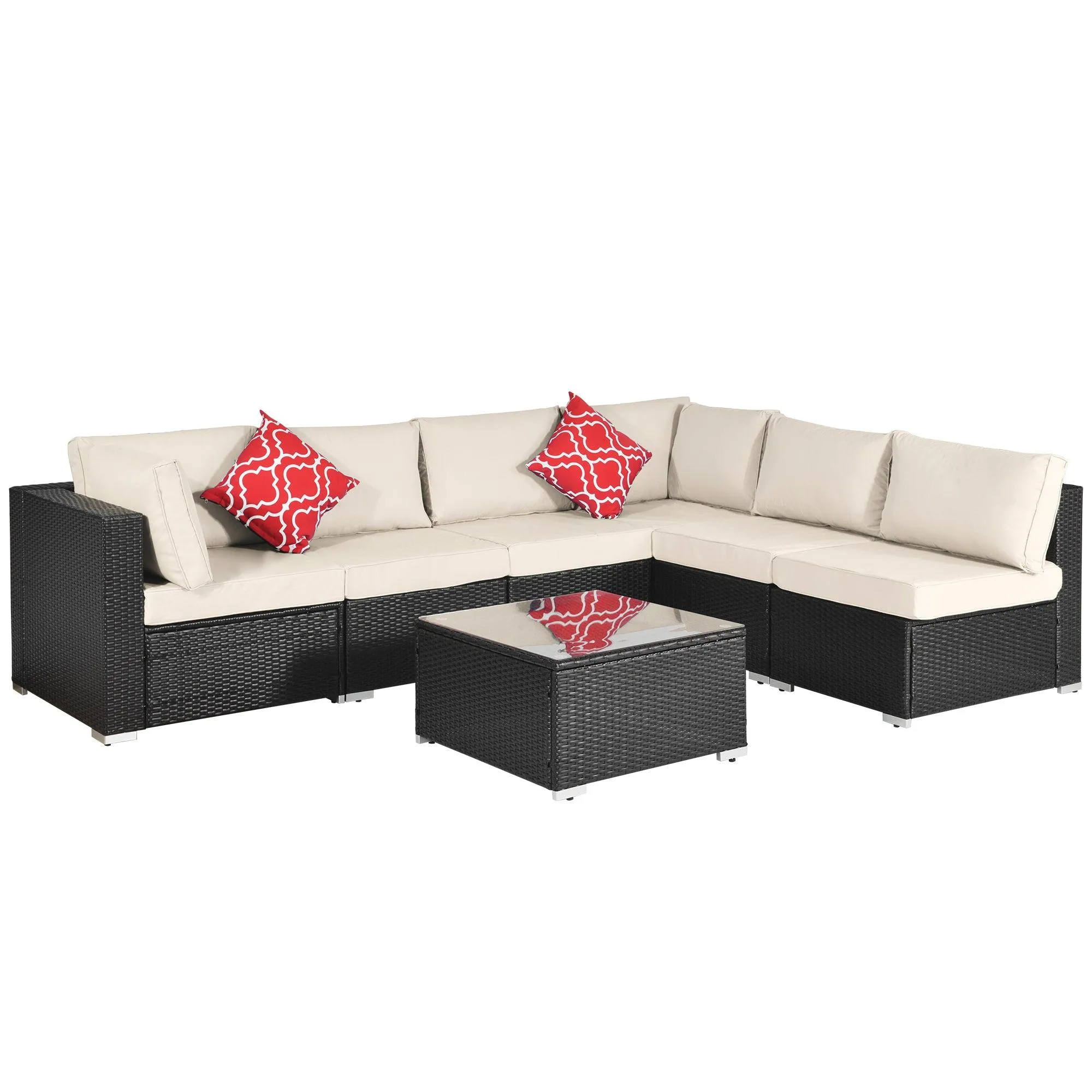 7-Piece Outdoor Patio Furniture Set, PE Rattan Wicker Sofa with Cushions and Coffee Table