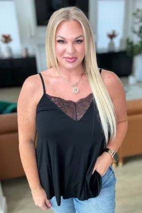 A Gleam in Her Eyes Lace Detail Cami in Black