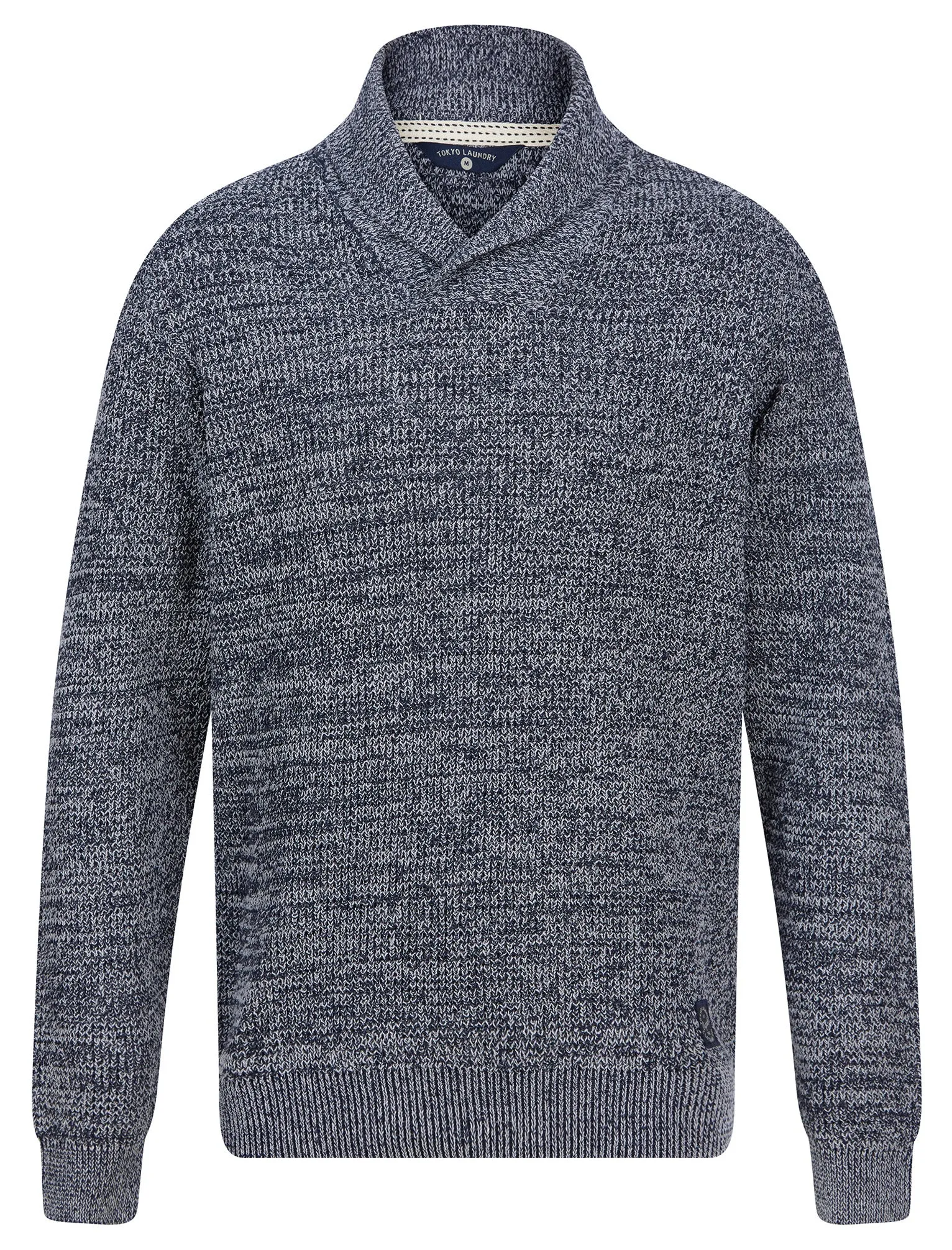 Adoja Cotton Rich Shawl Neck Waffle Knit Jumper in Navy Twist - Tokyo Laundry