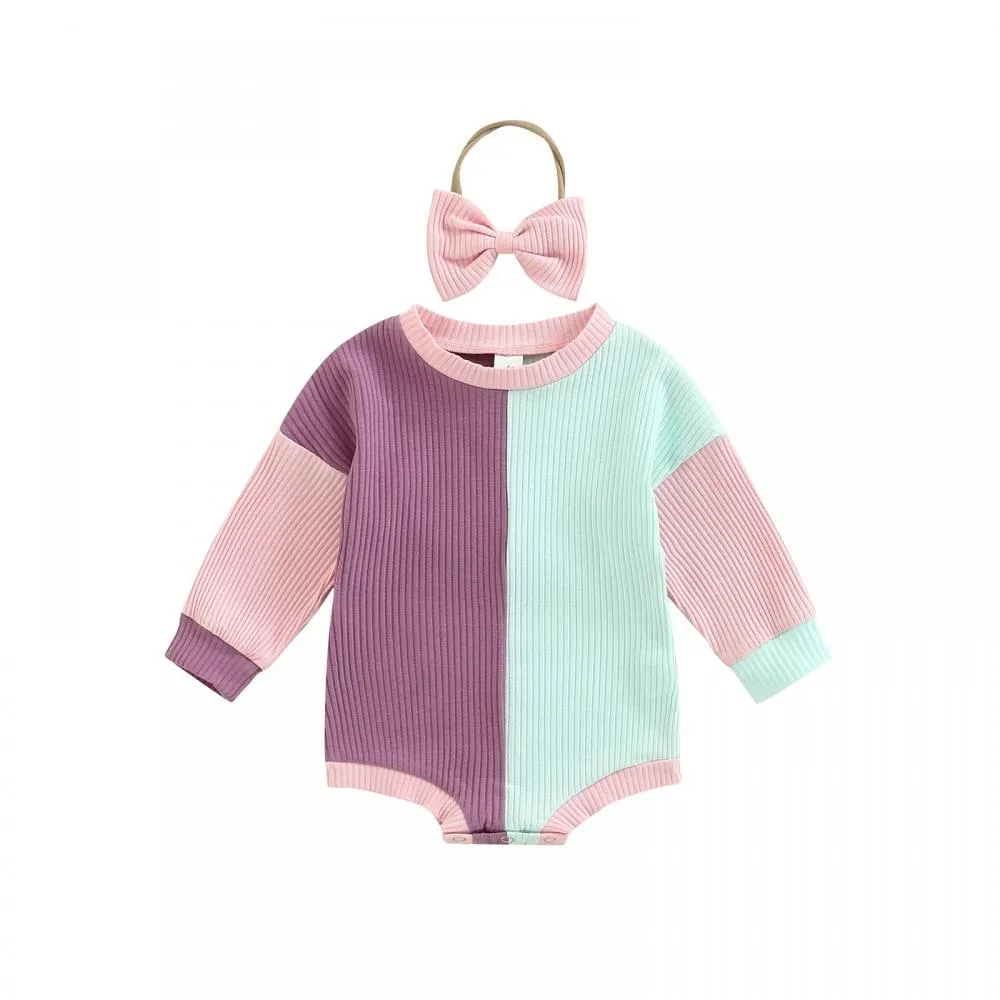 Autumn Pit Strip Color Matching Baby Romper Headband Two-piece Set Baby Clothes In Bulk