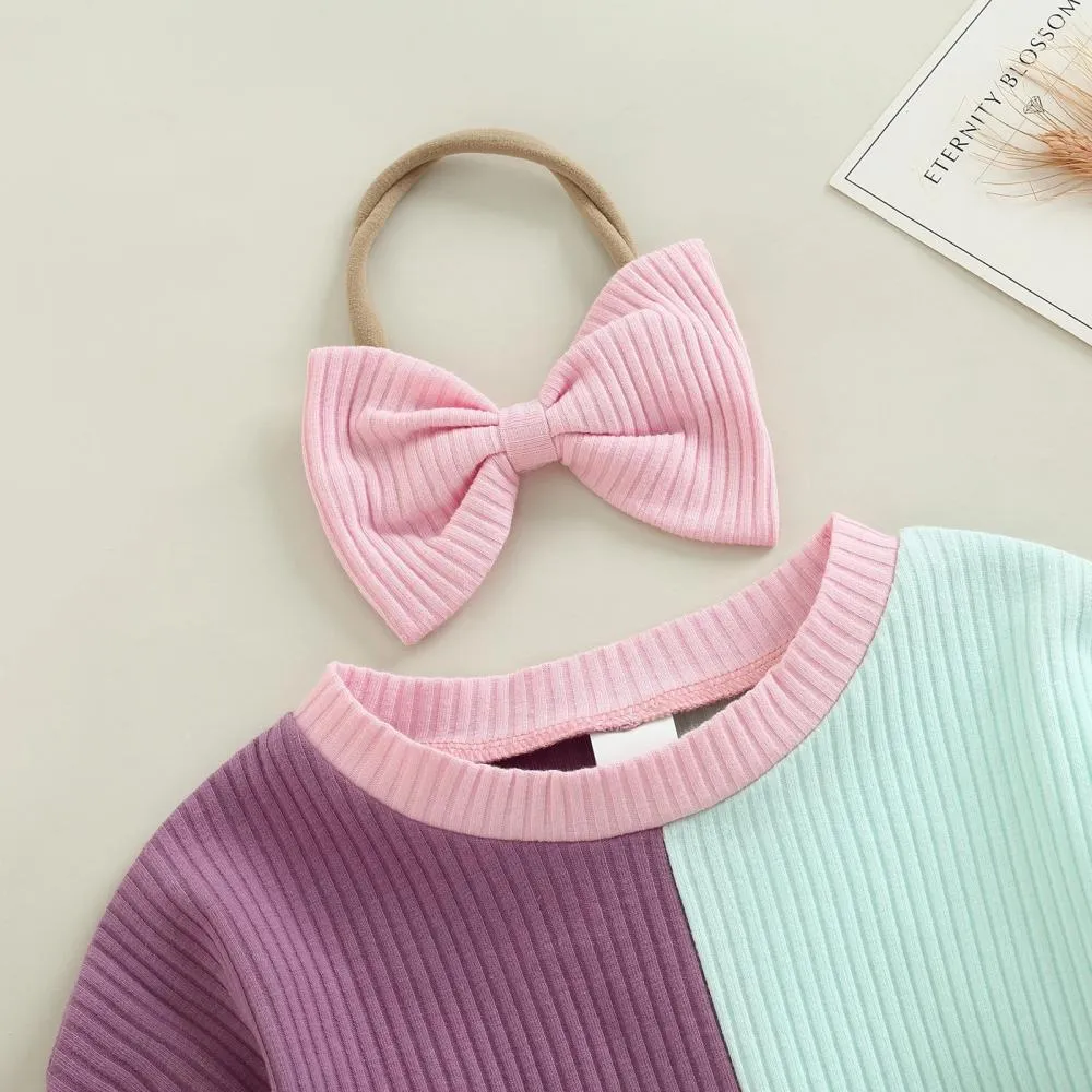 Autumn Pit Strip Color Matching Baby Romper Headband Two-piece Set Baby Clothes In Bulk