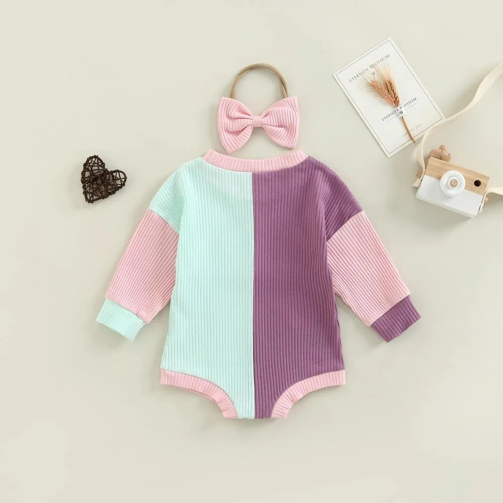 Autumn Pit Strip Color Matching Baby Romper Headband Two-piece Set Baby Clothes In Bulk