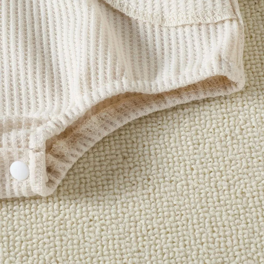 Autumn Solid Color Pocket Waffle Baby Romper Wholesale Baby Boutique Clothes