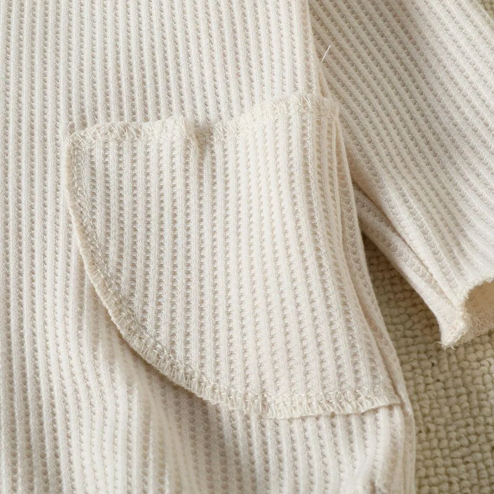 Autumn Solid Color Pocket Waffle Baby Romper Wholesale Baby Boutique Clothes