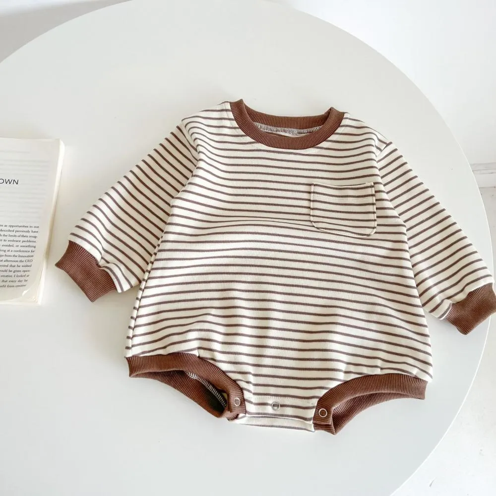 Baby Bodysuit Autumn Striped Pocket Baby Romper Wholesale Baby Clothes