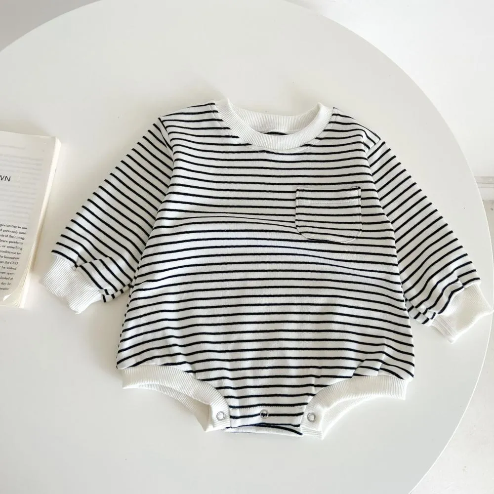 Baby Bodysuit Autumn Striped Pocket Baby Romper Wholesale Baby Clothes