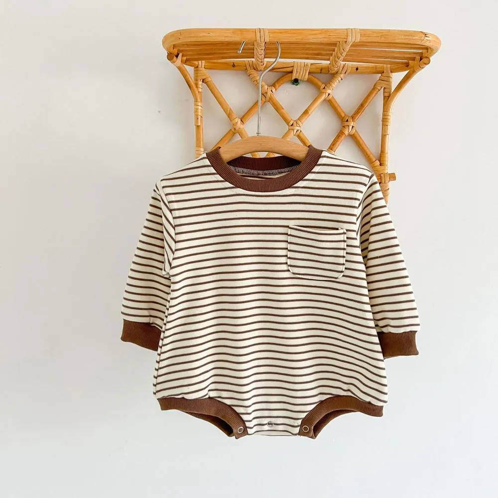 Baby Bodysuit Autumn Striped Pocket Baby Romper Wholesale Baby Clothes