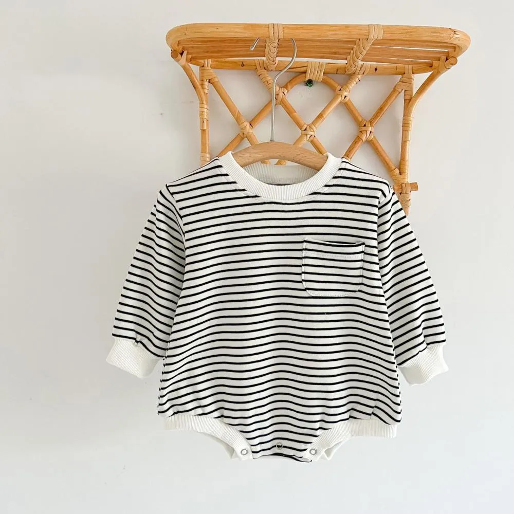 Baby Bodysuit Autumn Striped Pocket Baby Romper Wholesale Baby Clothes