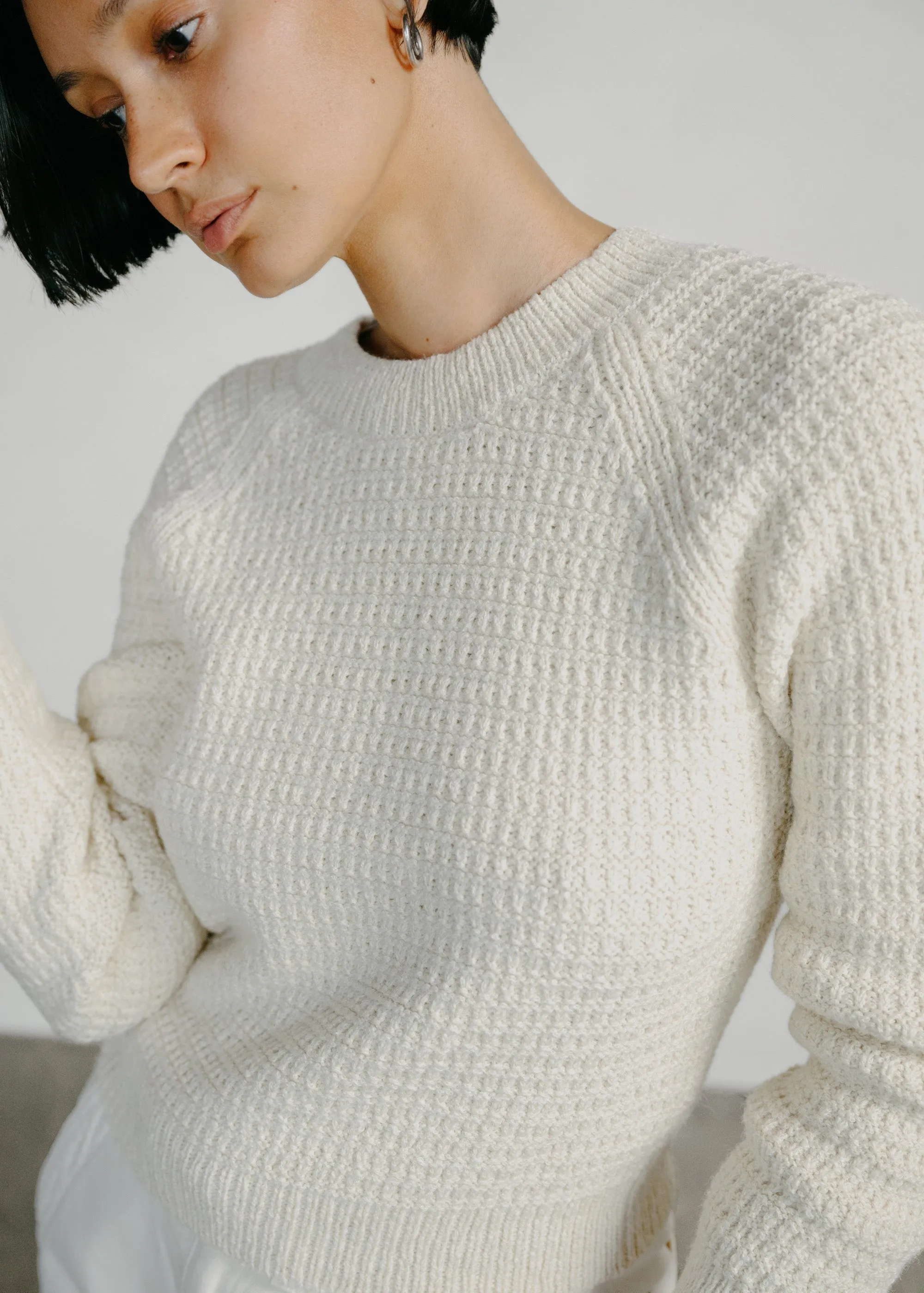 Barrett Waffle Knit Pullover, Eco-Soft Alpaca Cotton, Cream
