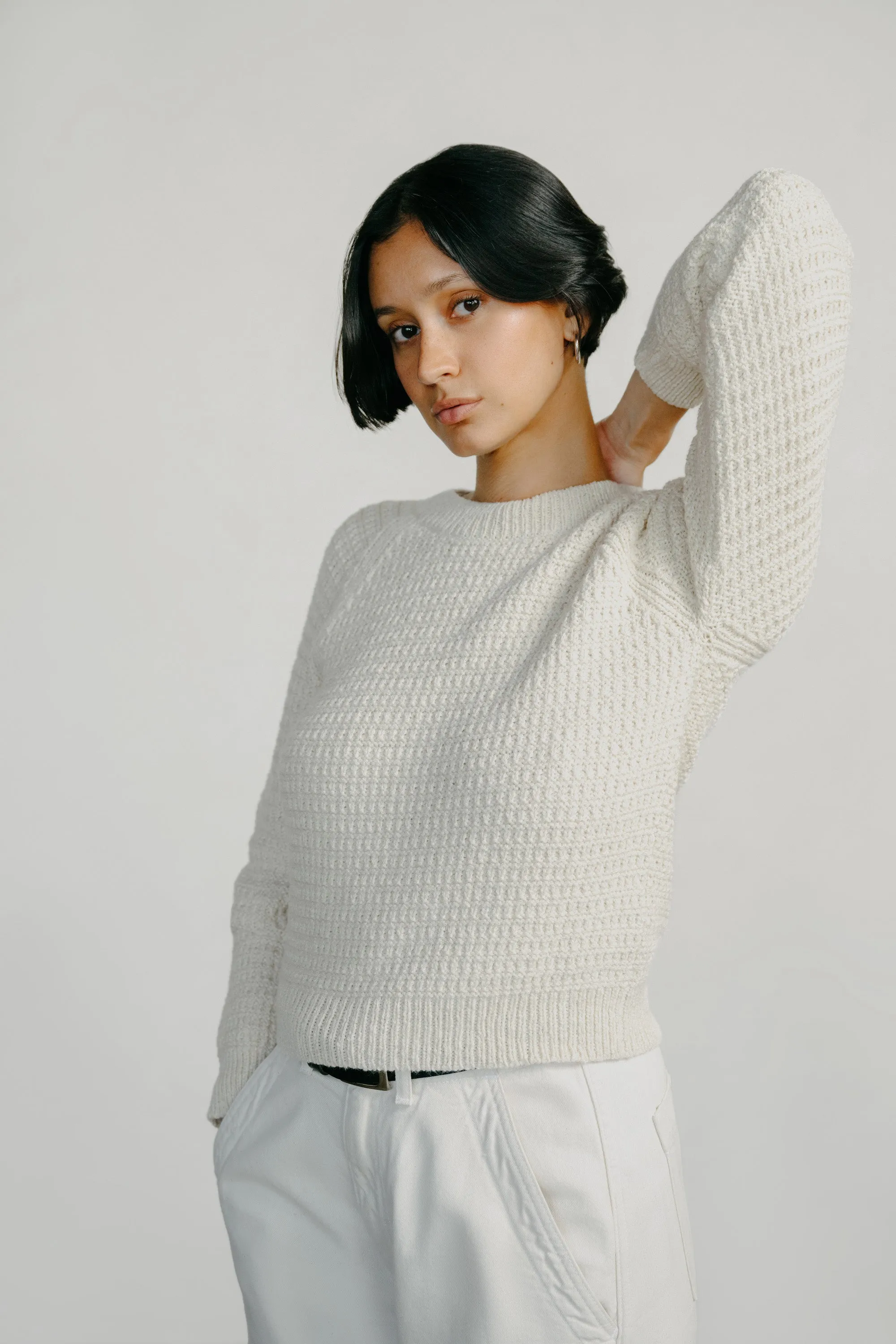 Barrett Waffle Knit Pullover, Eco-Soft Alpaca Cotton, Cream