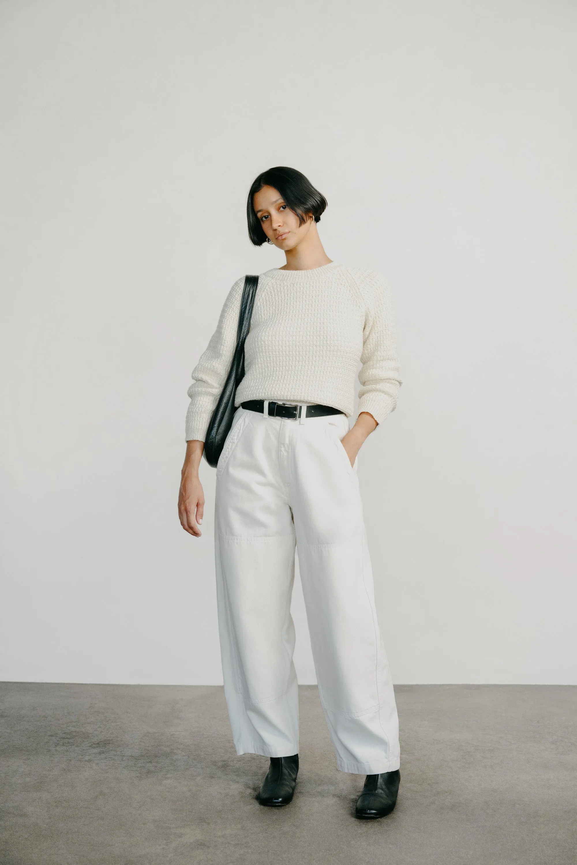 Barrett Waffle Knit Pullover, Eco-Soft Alpaca Cotton, Cream