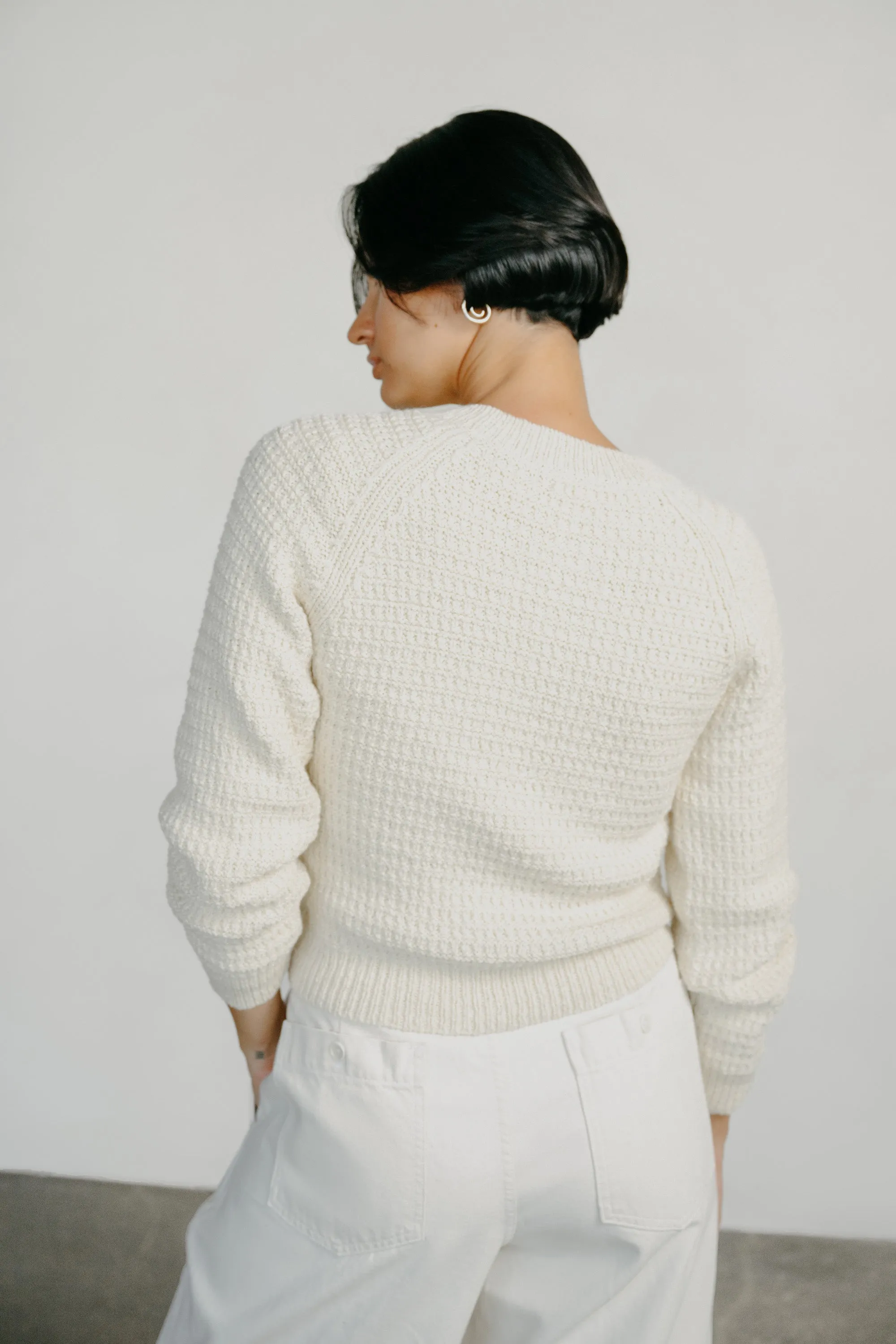 Barrett Waffle Knit Pullover, Eco-Soft Alpaca Cotton, Cream