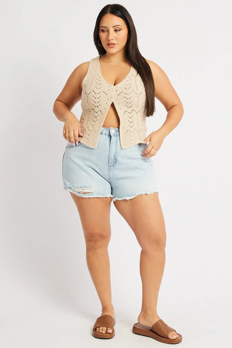 Beige Crochet Knit Vest