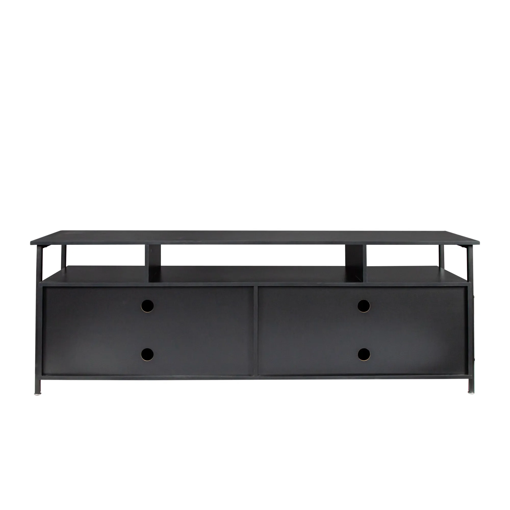 Black modern simple wood grain TV cabinet 80-inch TV stand, open shelving multi-layer storage