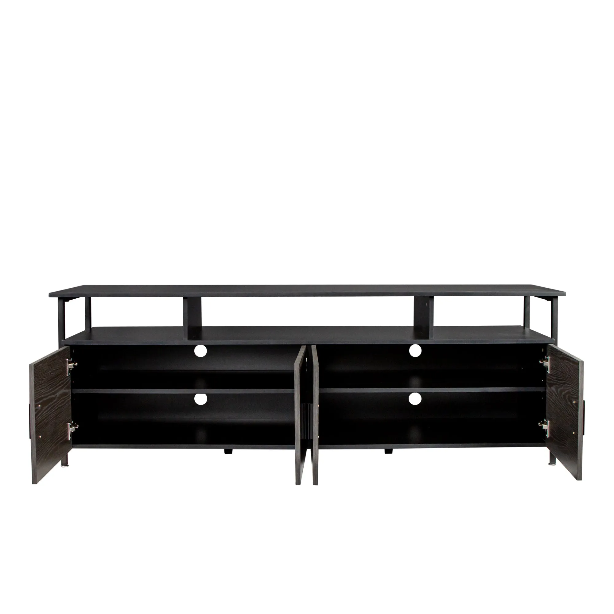 Black modern simple wood grain TV cabinet 80-inch TV stand, open shelving multi-layer storage