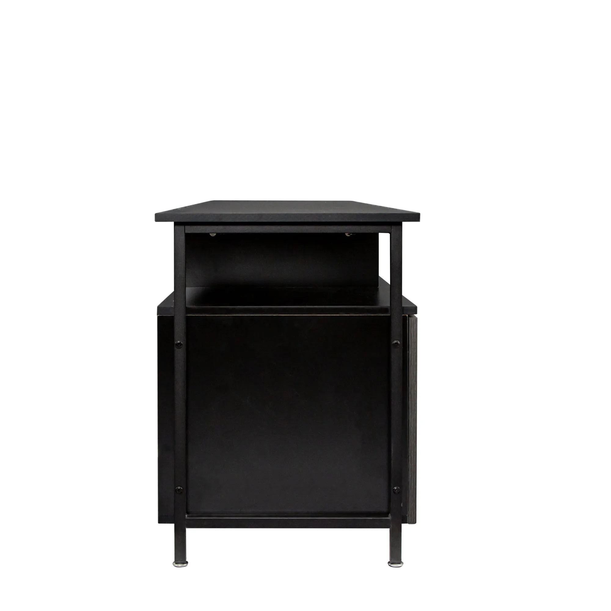 Black modern simple wood grain TV cabinet 80-inch TV stand, open shelving multi-layer storage