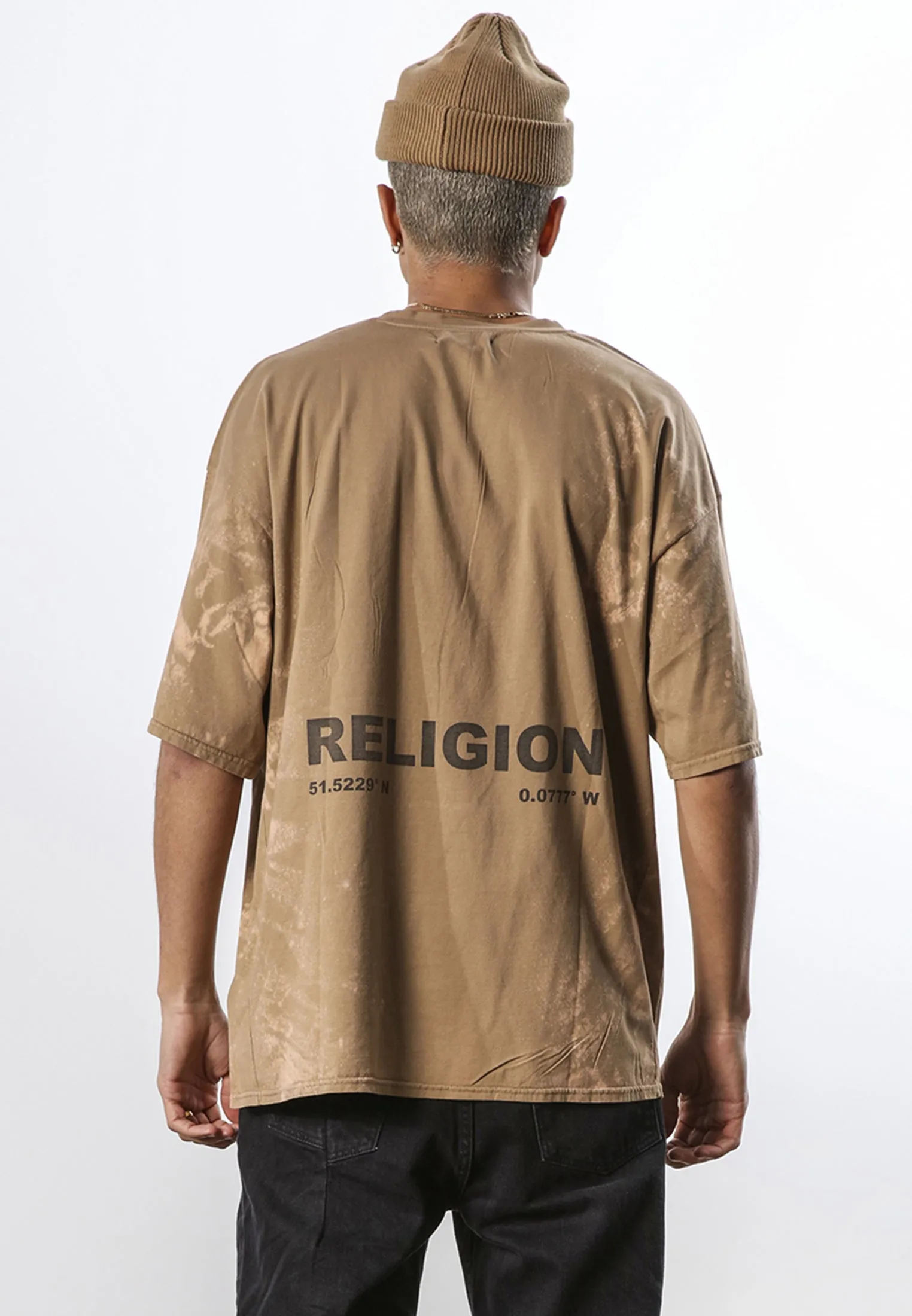 BLEACHED T-SHIRT FAWN & BLACK