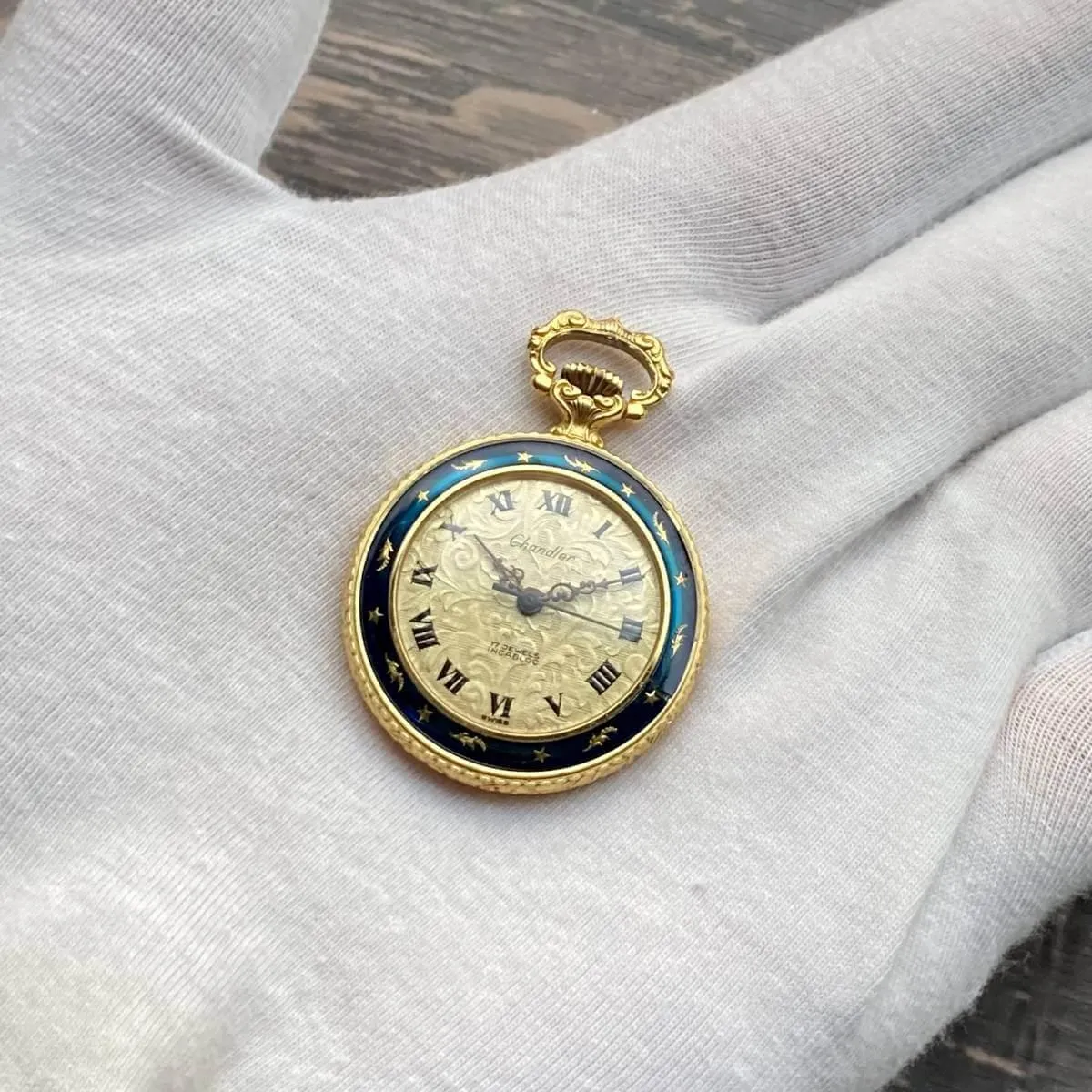 Chandler Pocket Watch Antique Gold 31mm Vintage Floral