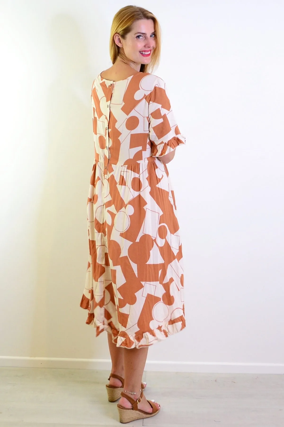 Coffee Cream Print Summer Dress