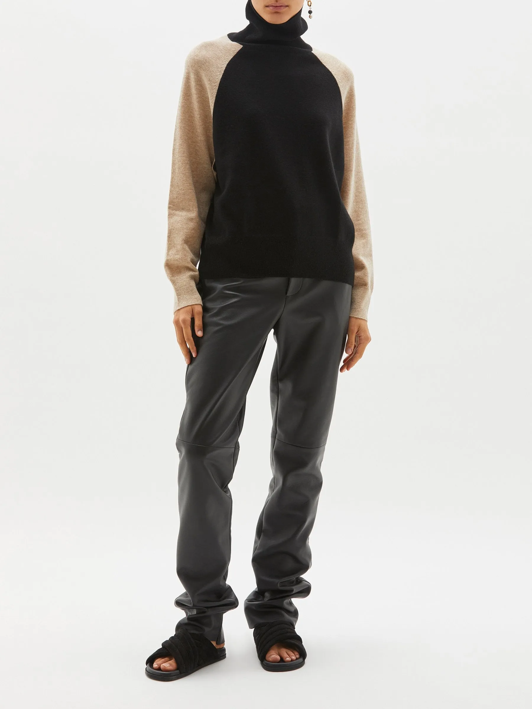 contrast raglan roll neck knit