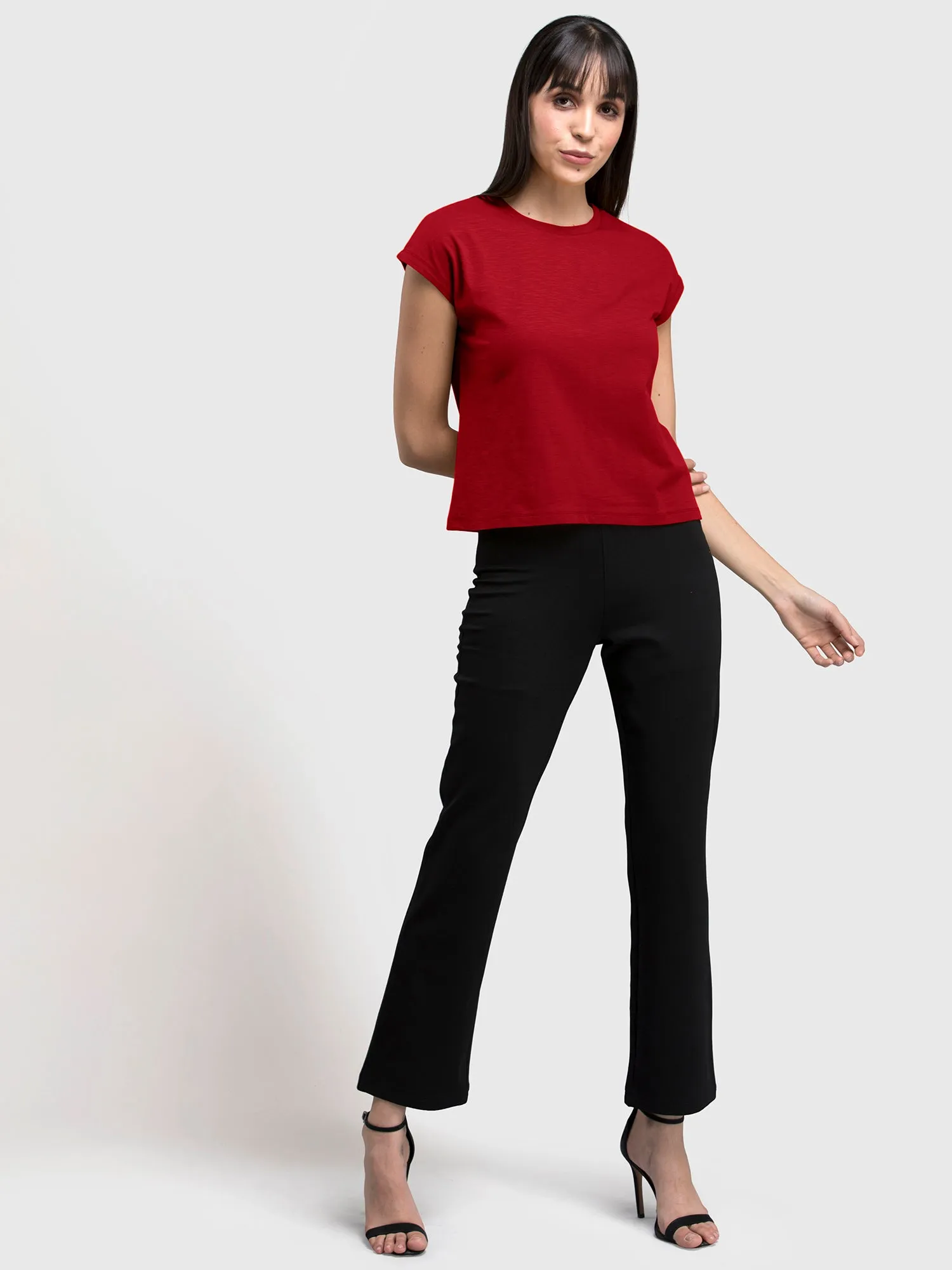 Cotton Drop Shoulder Knitted T Shirt - Red