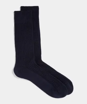 Cotton Waffle Sock in Navy