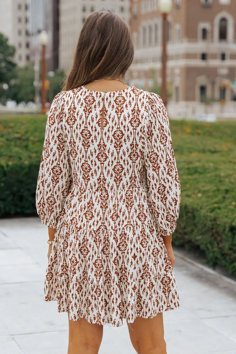 Cream Print Tiered Mini Dress